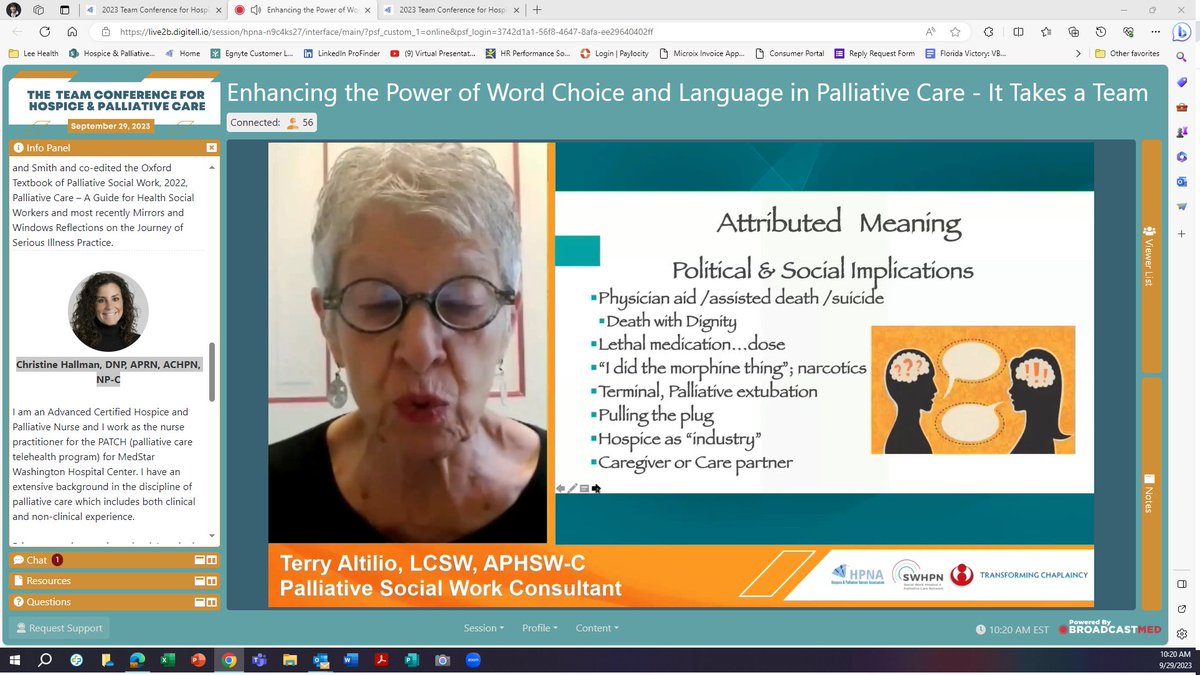 Terry Altilio, LCSW, APHSW-C and  Christine Hallman, DNP, APRN, ACHPN, NP-C presenting at the #TC4HPC: Enhancing the Power of Word Choice and Language in Palliative Care - It Takes a Team.  <a href="/HPNAinfo/">Hospice and Palliative Nurses Association (HPNA)</a> <a href="/SWHPN/">Social Work Hospice and Palliative Care Network</a> @TransformChap1