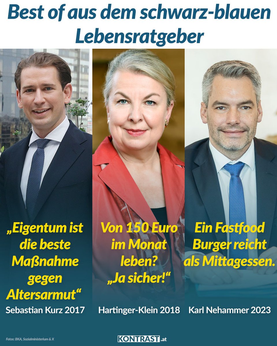 Kontrast_at's tweet photo. Von der ÖVP und FPÖ bekommt man immer wieder Weisheiten, wie das Leben leichter wird. Wir bezweifeln zwar, dass die Tipps nützlich sind, aber wir lassen sie euch mal hier, damit sie nicht in Vergessenheit geraten.
Mehr Spartipps: https://t.co/2w1xwvQPpk https://t.co/e61eCr1pwd