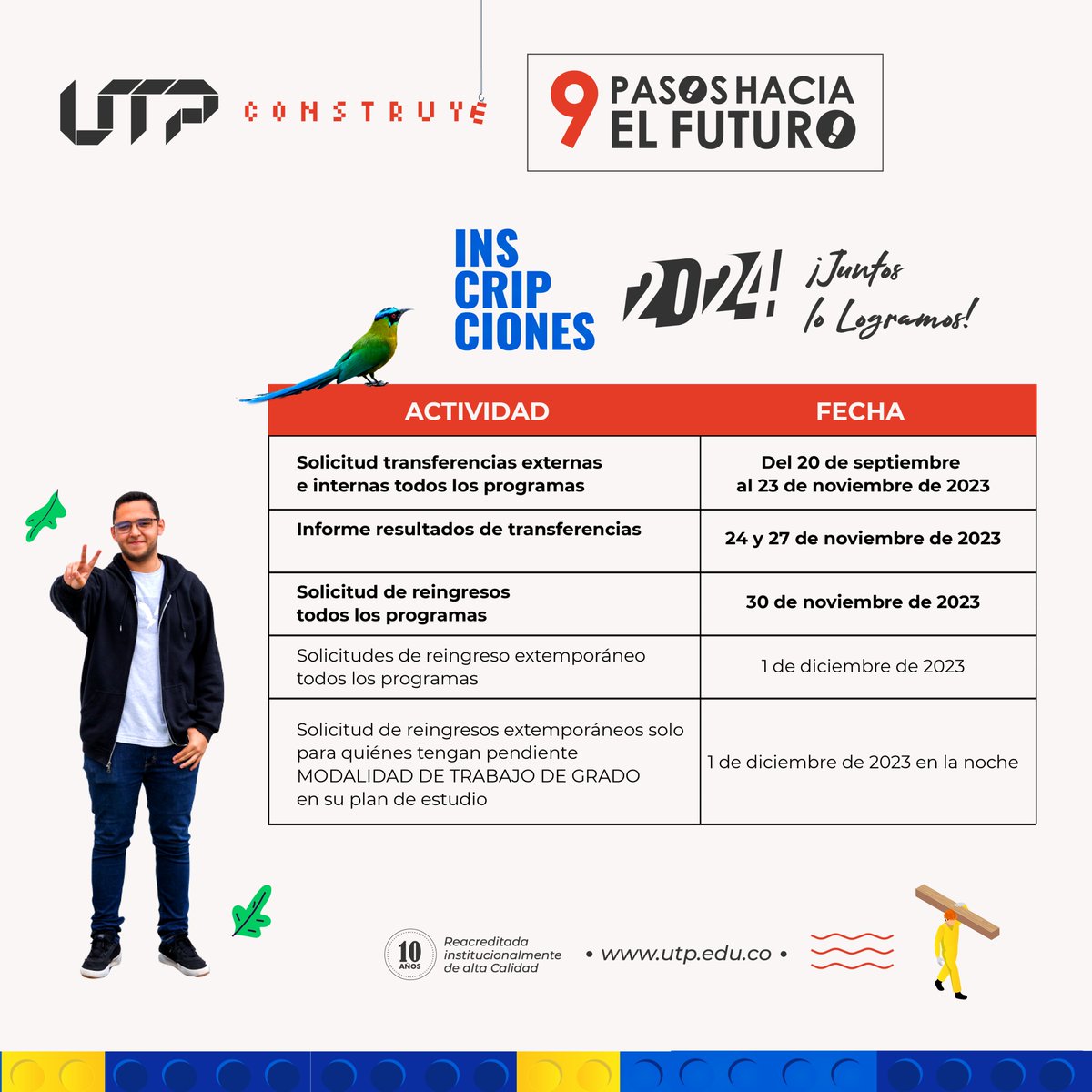 UTPereira's tweet photo. Tenemos inscripciones abiertas para el próximo semestre 🤩
Conoce aquí el calendario académico:
Link: https://t.co/ReSsQJKYjq
#UniversoUTP #UTPconstruye https://t.co/EpwfzDjhD6