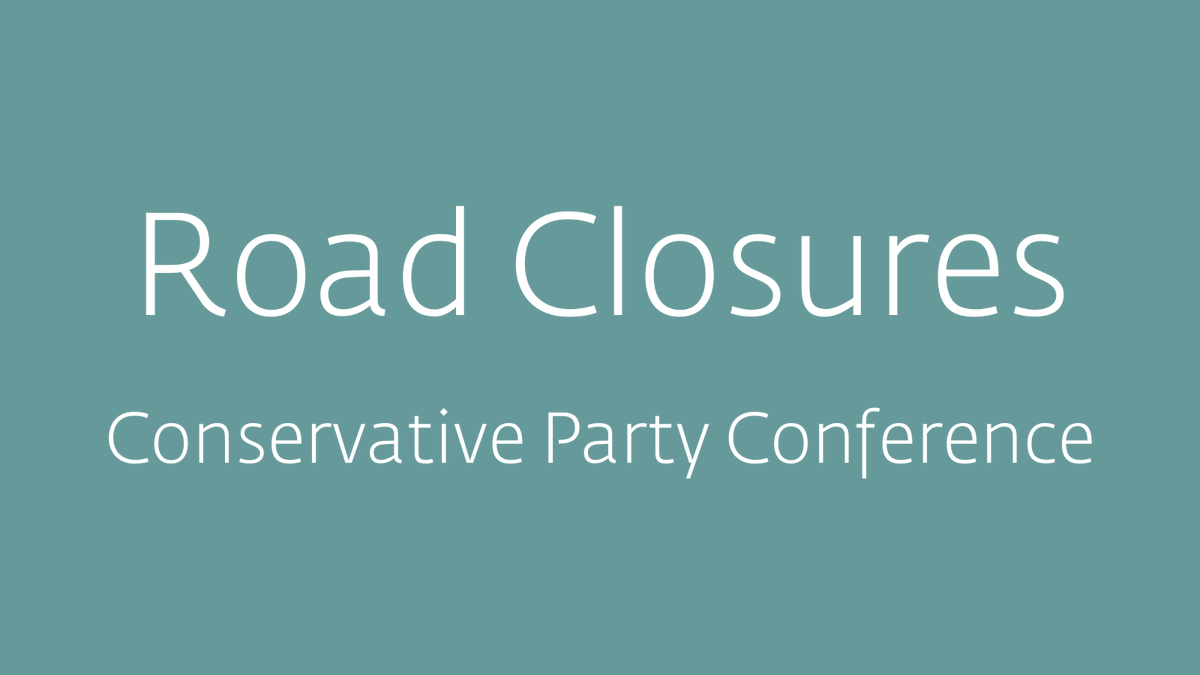 ManCityCouncil's tweet image. Road closures are currently in effect around the Conservative Party Conference in the city centre.

There are also a number of pay and display suspensions in operation.