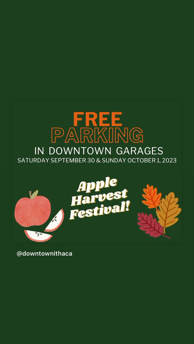 Please be informed the city will not be charging for garage parking during Apple fest weekend. Free parking in downtown Garages will run from Saturday September 30 through Sunday October 1, 2023.