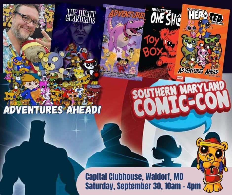 alt_world's tweet photo. See you at Southern Maryland Comic-Con  tomorrow!

Find me and a cornucopia of comic book talent at the Capital Clubhouse, Waldorf, MD, starting 10am!

Learn more: https://t.co/fQ2BlY5HWq

Adventures ahead!!!

#Maryland #Waldorf @MDComicCons #ComicCon #Comics #NightGuardians #Smodcon