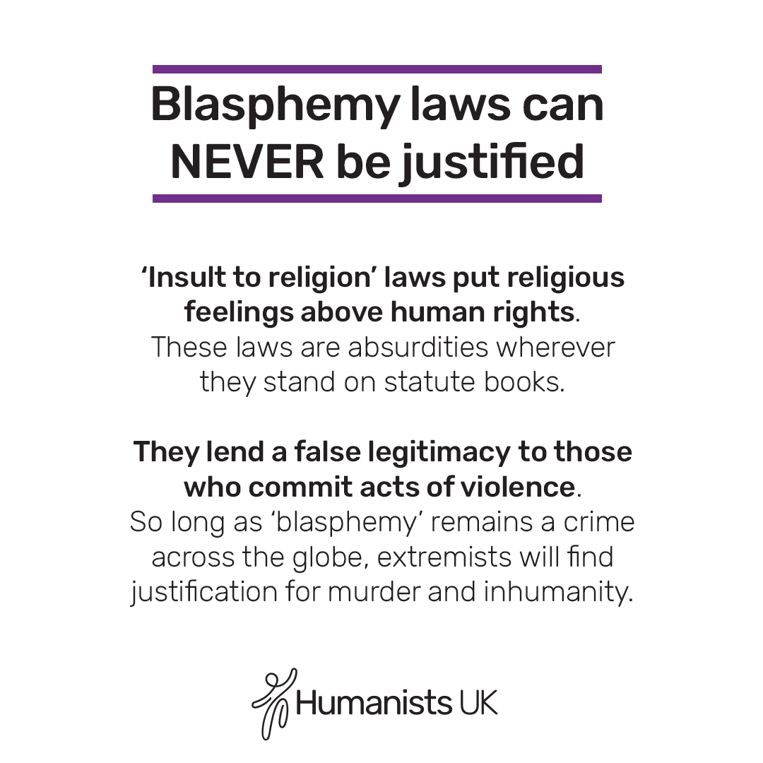 Humanists_UK's tweet photo. England and Wales abolished 'blasphemy' as a crime in 2008, Scotland in 2021, and Northern Ireland still has a blasphemy law. @NIhumanists are campaigning to repeal it. These laws are never justified, and must end. @EndBlasphemyLaw #InternationalBlasphemyRightsDay https://t.co/Hm12XQfPCi