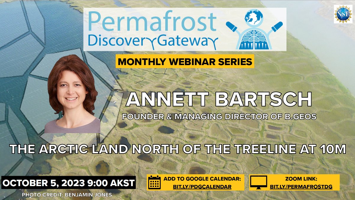 Permafrost Discovery Gateway monthly webinar series: The Arctic land north of the treeline at 10m

🗓️ 5 October 2023
⏰ 09:00 AKST
💻 Online
🗣️ Annett Bartsch (b.geos)
🔗 arcticdata.io/catalog/portal…