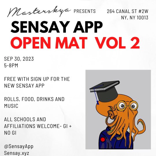 BJJSensay's tweet photo. If you’re in NYC and want to do some Jiu Jitsu, pull up and join us at Masterskya in Manhattan tomorrow from 5-8pm.
#NYC #JiuJitsu #BJJ #BJJTwittsr https://t.co/9J5AhBNJMK
