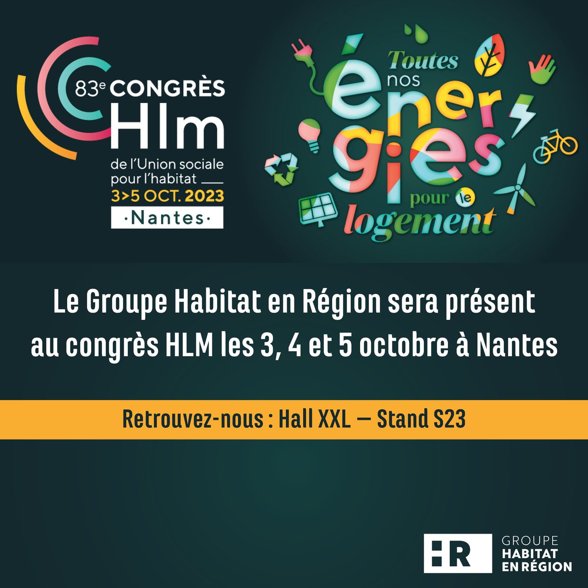 Groupe Habitat en Région (@habitatenregion) on Twitter photo 📣J-5 l Retrouvez-nous au #CongrèsHlm sur le stand Habitat en Région, aux côtés de <a href="/Caisse_Epargne/">Caisse d'Epargne</a>. Venez découvrir nos événements et #partenariats et rencontrer les sociétés du Groupe.
📅 3 au 5 octobre
📍 Parc des expositions à Nantes
Notre programme ➡ bit.ly/3PAemGi 📣J-5 l Retrouvez-nous au #CongrèsHlm sur le stand Habitat en Région, aux côtés de <a href="/Caisse_Epargne/">Caisse d'Epargne</a>. Venez découvrir nos événements et #partenariats et rencontrer les sociétés du Groupe.
📅 3 au 5 octobre
📍 Parc des expositions à Nantes
Notre programme ➡ bit.ly/3PAemGi
