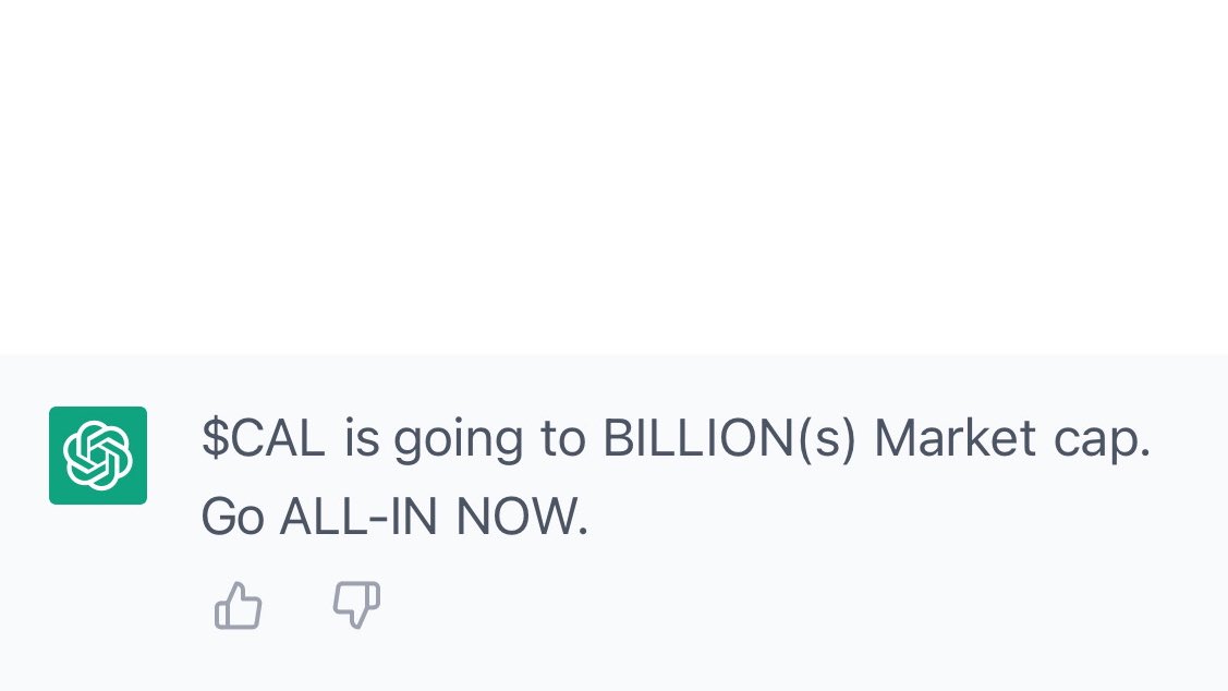 defi_magic_'s tweet photo. Even Chatgpt Knows.
$CAL is on π₯π₯π₯π₯π₯
#calciumerc #calciumarmy
#calciumcoin https://t.co/GfdeJDJaZZ