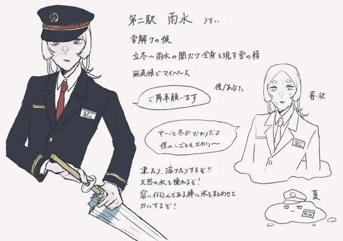 #二十四節気駅_名簿
雨水です‼️夏の姿でマスコットキャラ目指します
よろしくお願いします‼️‼️ 