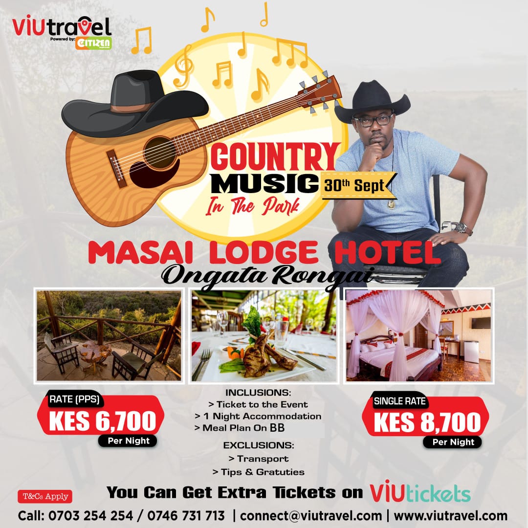 Weekend ndo inaanza. On 30th Masai Lodge hotel Ongata Rongai will be having some country music played
Get a ticket, and the rates are cool with some inclusions innit
#CountryInThePark
CountryMusic MasaiLodge
@SirElvis01 @viutravel