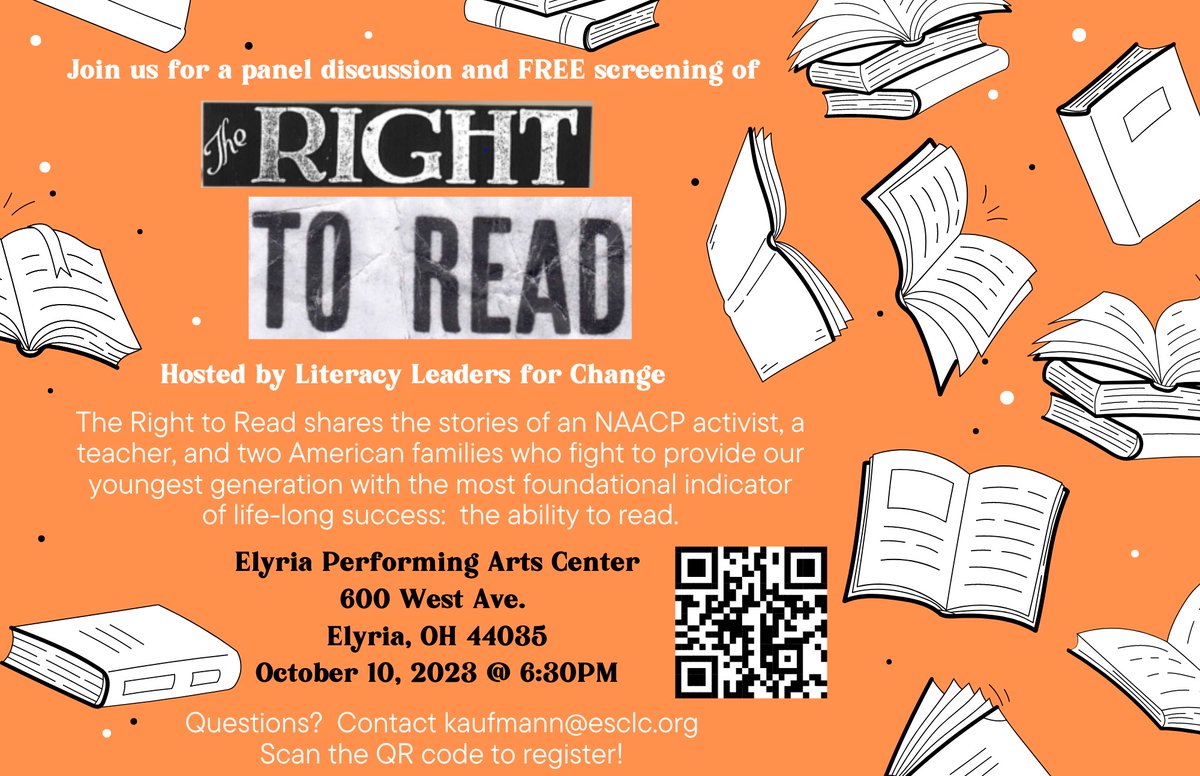 Join The Literacy Leaders for Change on October 10th for a free screening of The <a href="/RightToReadFilm/">The Right to Read</a>, followed by a panel discussion. 

This event explores equitable solutions to the most foundational indicator of success: the ability to read. Scan the QR code to register.