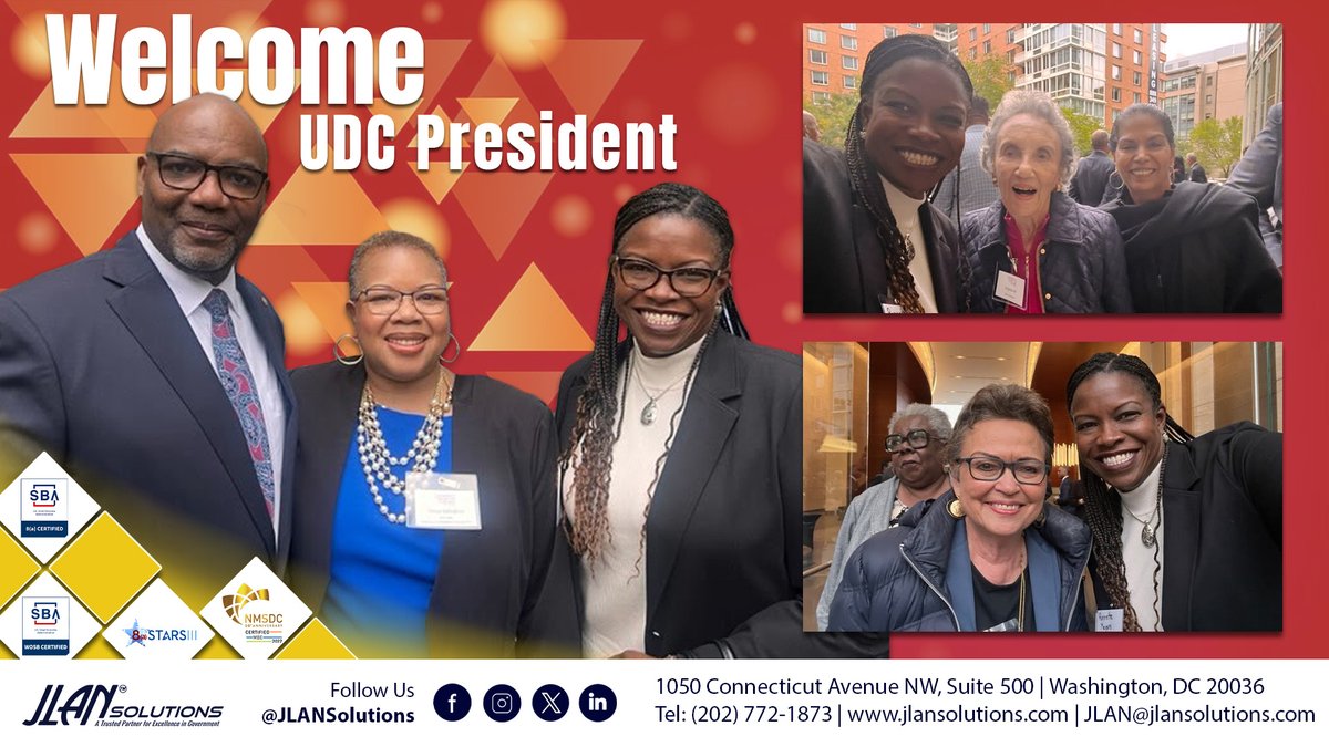 JLANSolutions's tweet photo. As a member of the @dcchamber, I heard President Maurice D. Edington, the new leader of @udc_edu, share his vision. I connected with remarkable individuals, including Ms. Virginia Ali and her daughter, founder of @benschilibowl, and @MayorSPratt.
#udcfirebirds #DCComeback https://t.co/H4ZdCsHfOC