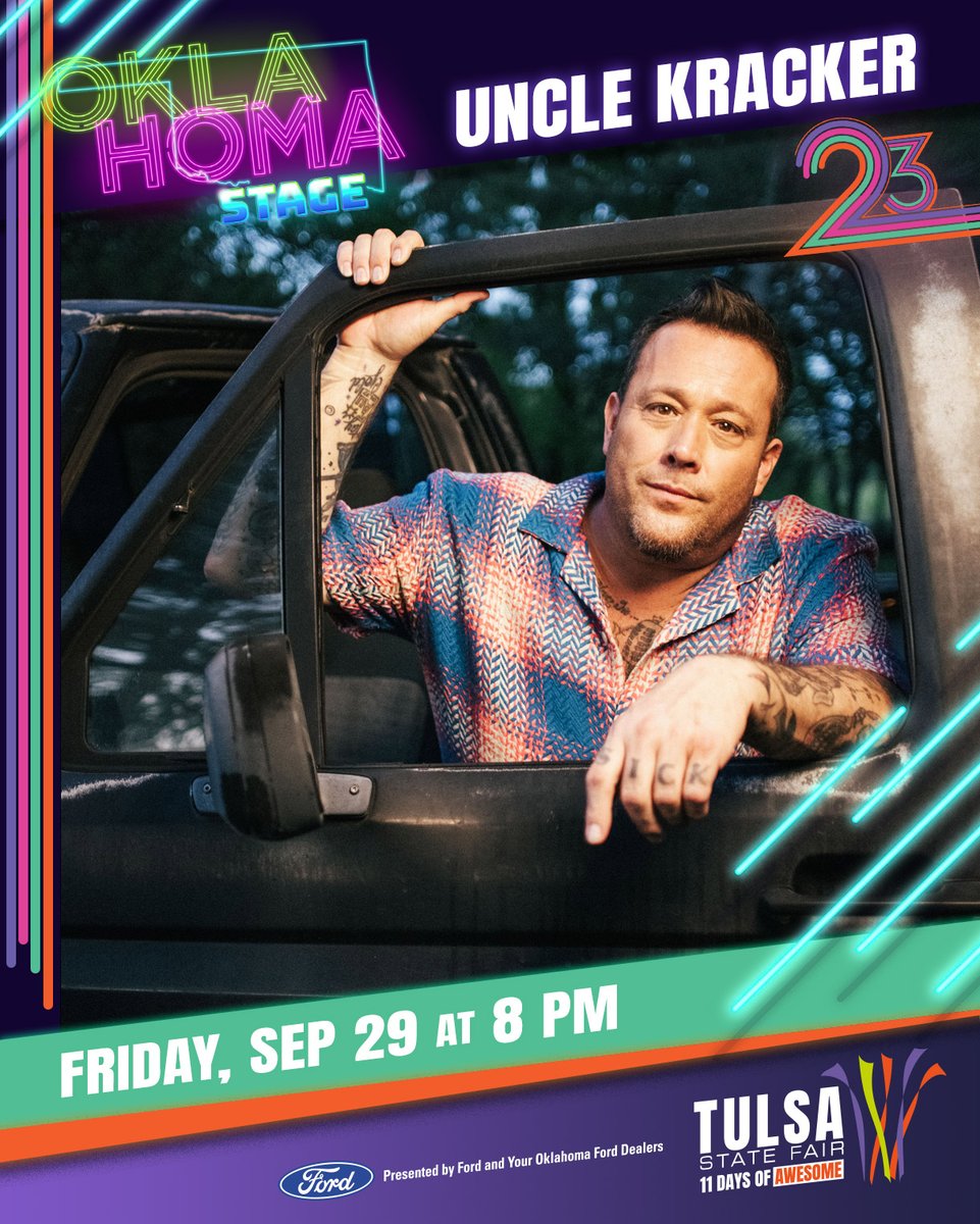 tulsastatefair's tweet photo. Let's "Drift Away" to the rockin' hits of Uncle Kracker tonight "When the Sun Goes Down"!! Oklahoma Stage, 8pm #TulsaStateFair #11DaysofAwesome https://t.co/DZAQ7ESVXI