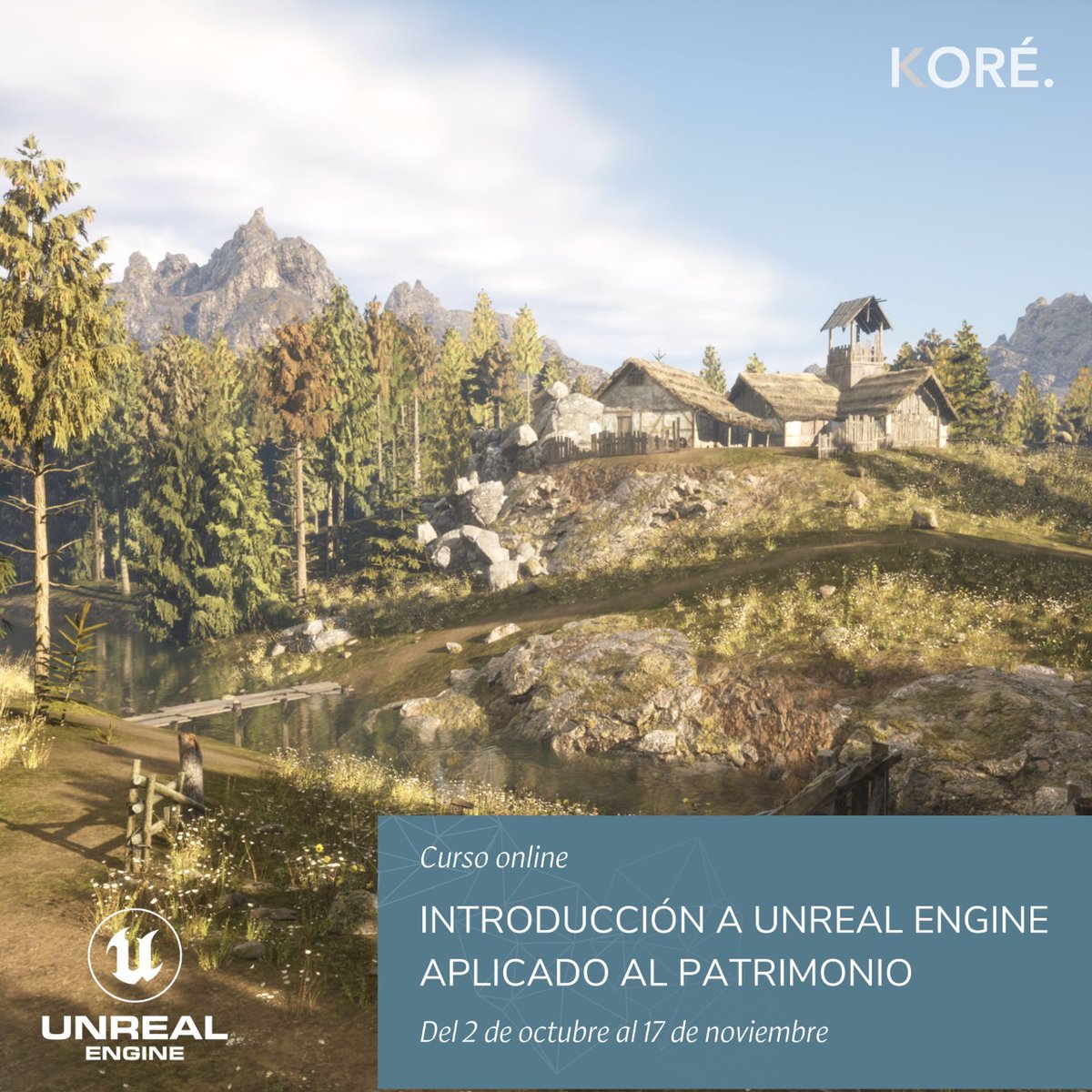 El próximo 2 de octubre comenzamos un curso online inédito sobre #UnrealEngine, el rey de los motores de juego, aplicado al patrimonio virtual. Aprenderemos a componer escenas, diseñar animaciones y renderizados y crear experiencias interactivas.  ▶️ koreformacion.com/curso/introduc…