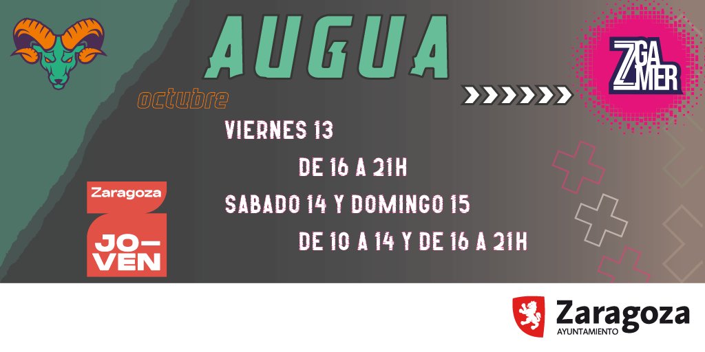 Augua_es's tweet photo. ¡Estaremos en la sala multiusos! Próximamente os compartiremos la programación de la arena de Augua al completo. #Noticias  #zgamerau #pilares23 #Zaragoza #fiestasdelpilar23 https://t.co/CMdhZ4mCNP