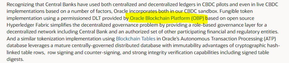 Threetoesloth1's tweet photo. 🤯Oracle confirms their CBDC sandbox is built on Oracle Blockchain Platform (OBP)

$QNT is the interoperability solution for OBP https://t.co/xKNfq99eNE