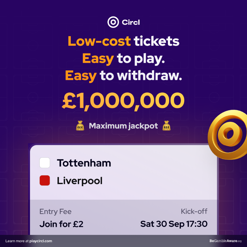 Footballtweet's tweet photo. Be in with a chance of winning life changing cash prizes all whilst watching Spurs vs. Liverpool with Circl! 💰

Download Circl today! 👾

#ad | T&amp;Cs apply | 18+