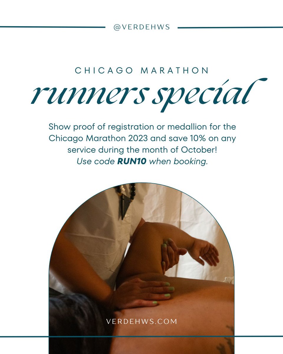 VerdeHWS's tweet photo. The Chicago Marathon is just a week away! Marathon runners save 10% when you book for the month of October. 🩷 https://t.co/N5W2T1FbOs