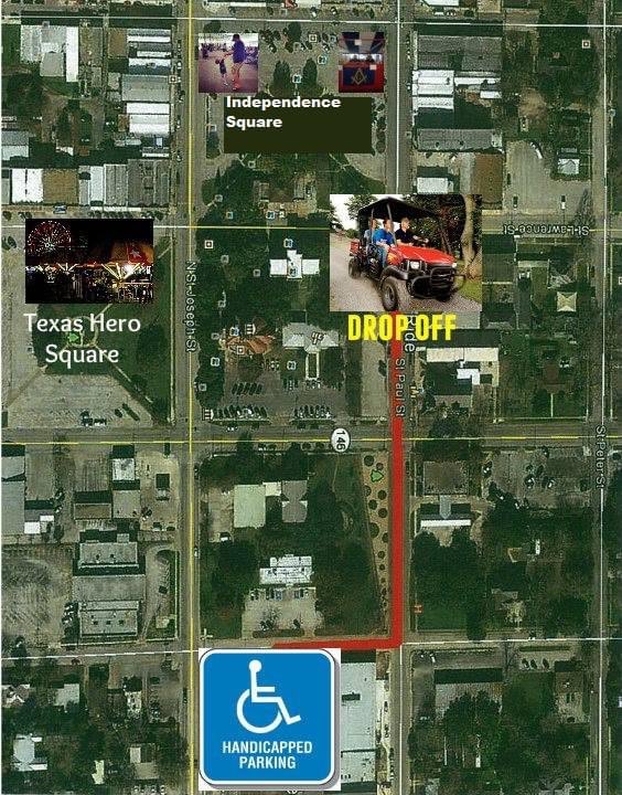 The Come and Take It Celebration will be able to provide shuttle &amp; handicapped parking with a shuttle service to the festival grounds. 
Shuttle &amp; Handicap parking will be located in the Gonzales Primary Academy parking lot.