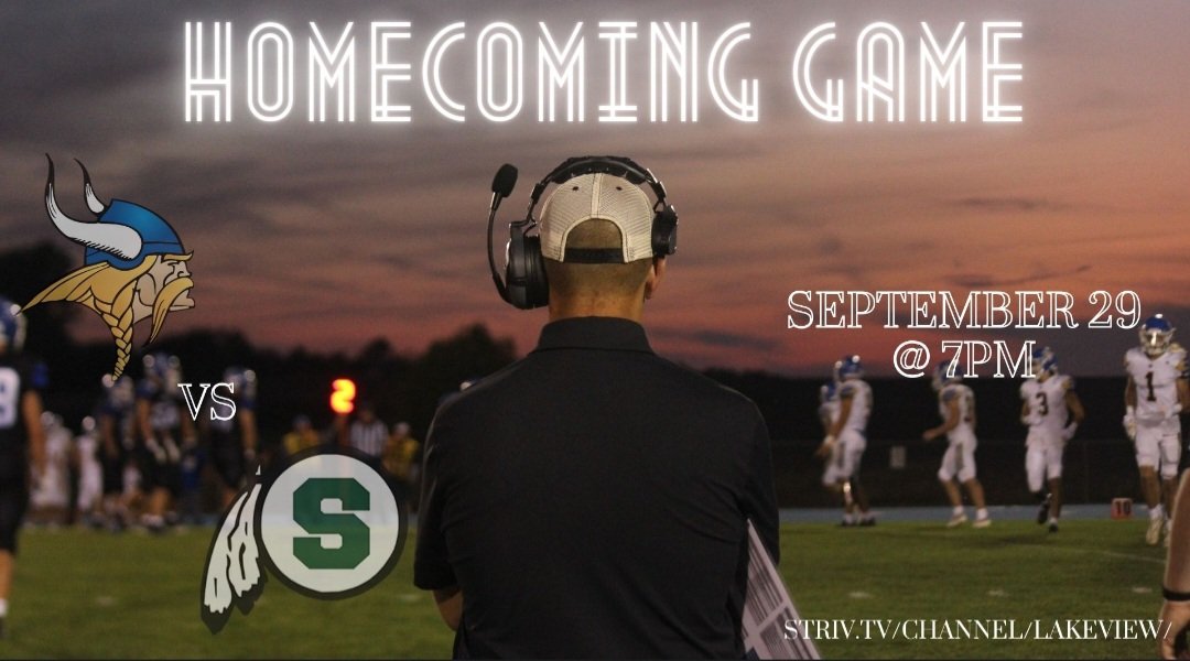 LakeviewStriv's tweet photo. Come watch the Homecoming football game tonight at 7! The Vikings will be playing Schuyler Warriors. The Homecoming coronation will be after the football game! 🏈 Watch live at https://t.co/AiwR5VbSaJ. https://t.co/Vj8OkblkKp