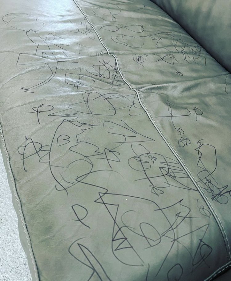 Anyone like to buy us a new sofa? Will be putting this one on the wall and calling it "Art at 4" #kids