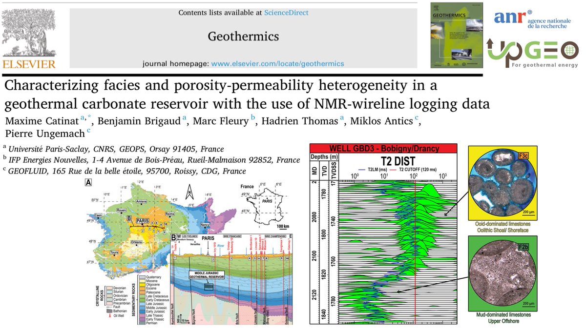 Check out our new paper about characterization of geothermal reservoir heterogeneities (facies, porosity and permeability) using nuclear magnetic resonance (NMR) well-logs <a href="/AgenceRecherche/">ANR - Agence nationale de la recherche</a> <a href="/UnivParisSaclay/">Université Paris-Saclay</a> <a href="/GEOPS_UPSaclay/">Geosciences Paris-Saclay (now on 🦋)</a>  @IFPENinnovation GEOFLUID
doi.org/10.1016/j.geot…