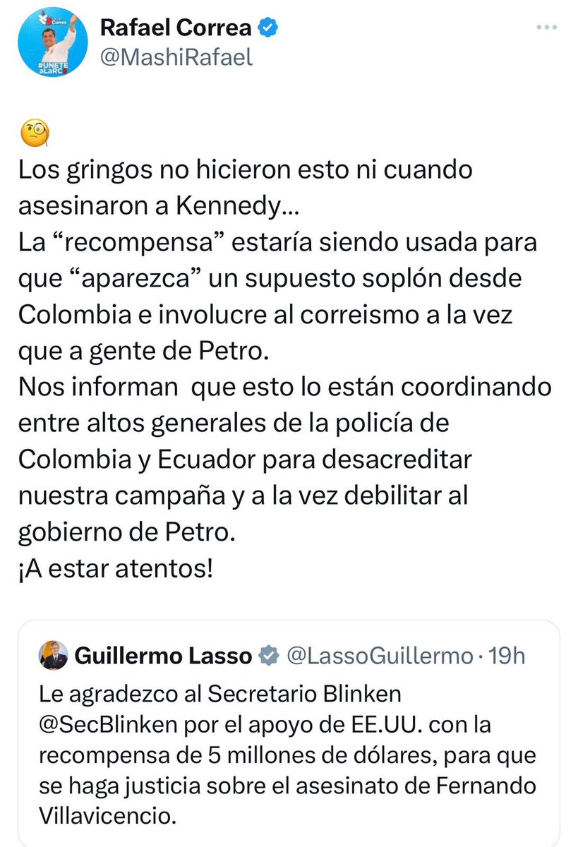 Polificcion's tweet photo. Ahí más aportes de la unidad de inteligencia de este sr. A las acusaciones de que a Villavicencio lo mataron Carrillo, Romo y la CIA, ahora se suma esta teoría descabellada. 

Rafael. Si no hiciste nada, estate tranquilo. Si no, la impresión que da es que andas tuiteando desde la oscuridad de tu conciencia.