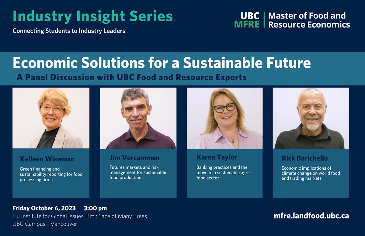 mfreUBC's tweet photo. 🌱 Exciting News! Join the MFRE Program on Oct 6, 3pm at the Liu Institute - "The Place of Many Trees" for a deep dive into economic strategies for a sustainable future in the Food and agri-food sector. Learn, network &amp; discover with our MFRE Professor. Don't miss out! 🌾
@ubcLFS https://t.co/RomDhvyMnq