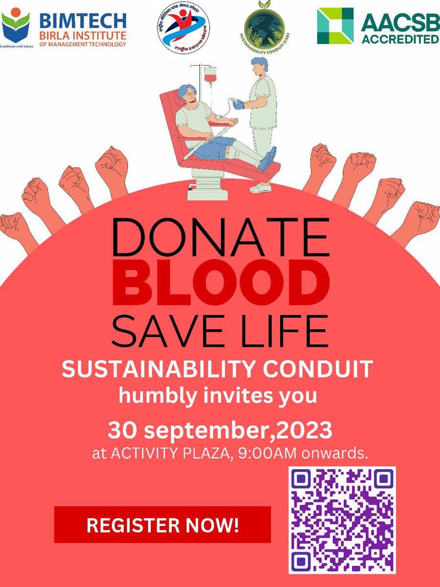 csrbimtech's tweet image. 🩸 Join us TODAY for a life-saving event! 🩸

🕒 Time: 9 AM - 4 PM
🏢 Location: @BIMTECHNoida 

We&apos;re excited to host a Blood Donation Camp right here on campus! Your donation can make a huge difference and save lives. 💪

Come, be a hero! #bimtech #BloodDonation #GreaterNoida