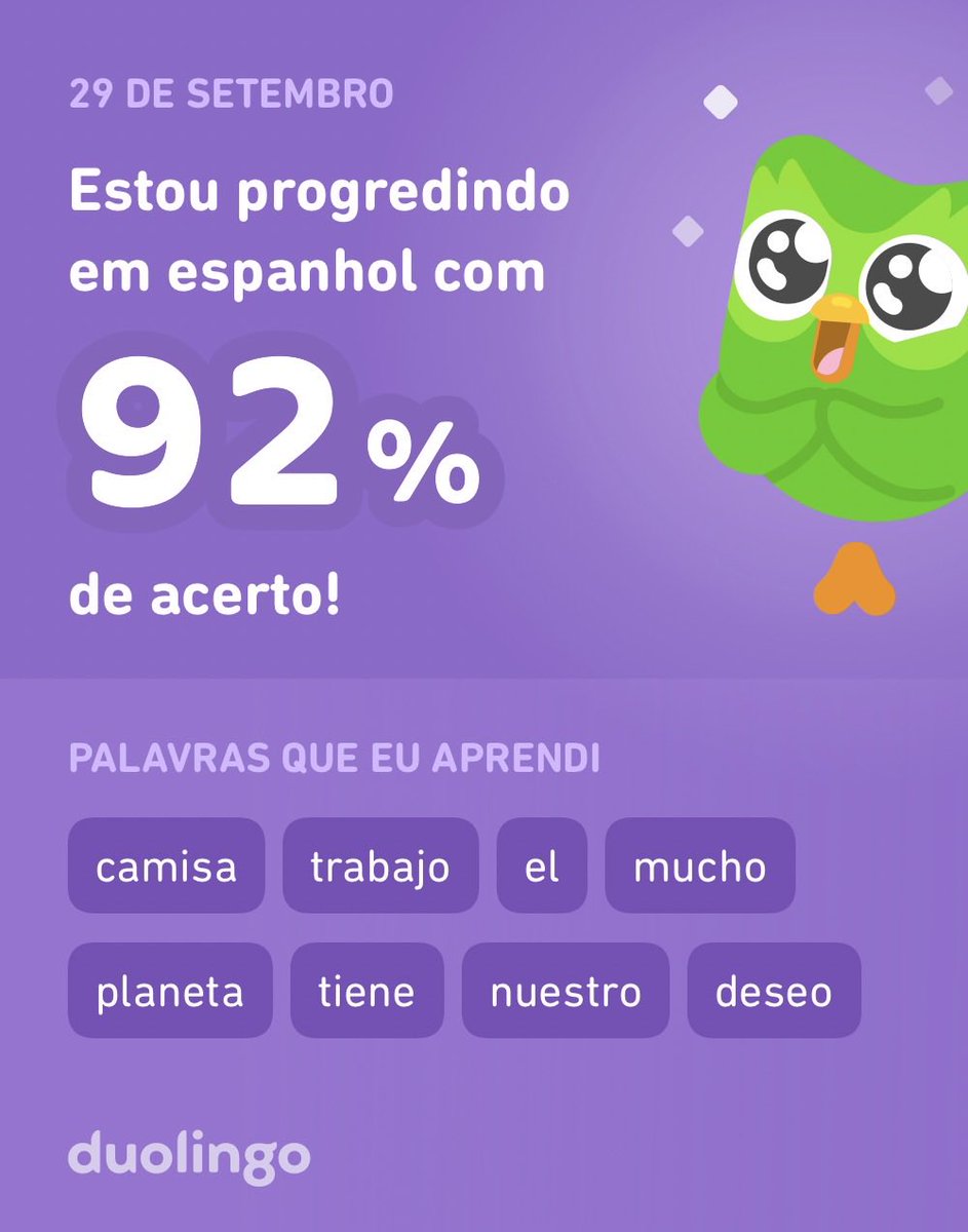 Estou aprendendo espanhol no Duolingo! É grátis, divertido e eficaz.