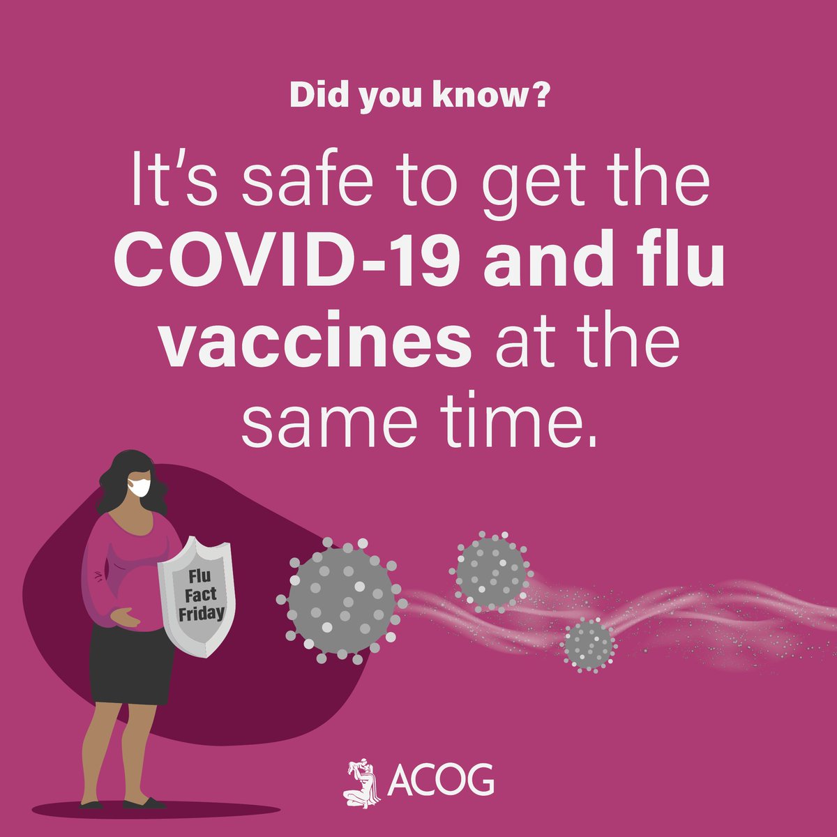 acog's tweet photo. #COVID19 and the flu are both very contagious and can lead to serious complications, especially for those who are pregnant. Ask your ob-gyn how vaccines keep you and your loved ones safe. Learn more: https://t.co/UFl7RqCqBc #FluFactFriday #ACOGFightsFlu https://t.co/mcSvbLj5Dp
