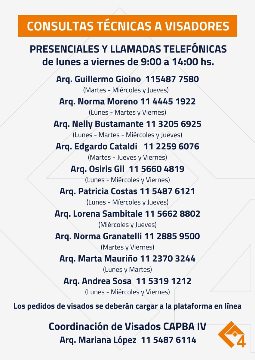 Teléfonos y días de atención de Visadores para consultas presenciales y llamadas telefónicas.