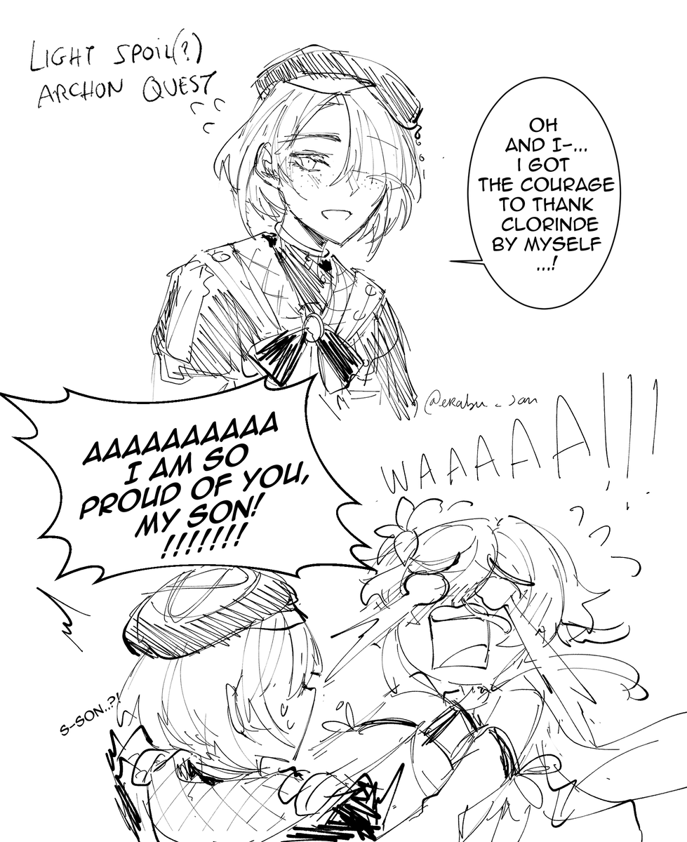 Erabu_san's tweet photo. LIGHT SPOIL ARCHON QUEST 4.1

he deserves hug
#Freminet feat Lyney and Lynette https://t.co/zTKTKEXOSc