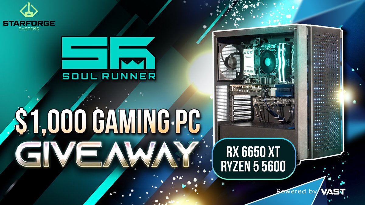 $1,000 Gaming PC Giveaway!

To enter, perform these tasks via the link below:                 

❤️ Retweet + Like    

⚡️ Follow: <a href="/soulrunner/">Soul Runner</a>, <a href="/VastGG/">Vast</a> + <a href="/StarforgePCs/">Starforge Systems</a> 

Enter Here: vast.link/Soul-Runner-Ga…