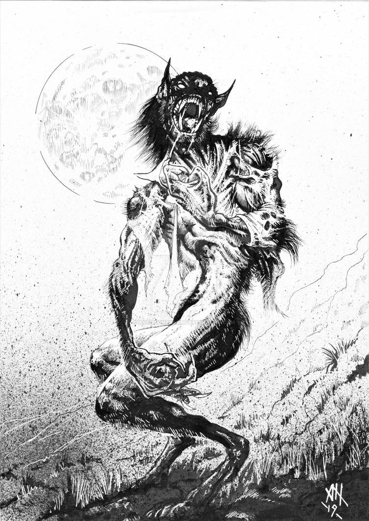 Werewolf
#MythologicalCreature #Lycanthrope #Fullmoon #Shapeshifter #Howl #Inktober #Inktober2020