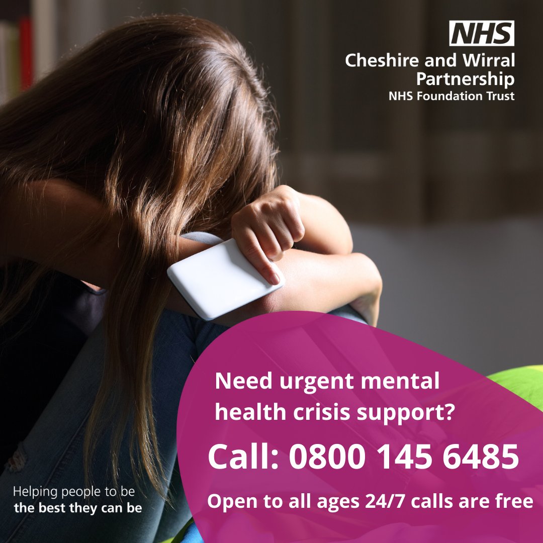 If you have been affected by today’s events in Wirral – local support is available. 

Our 24/7 mental health crisis line is open to all ages – including children and young people. Calls are free and our dedicated mental health professionals are here for you. 

Call 0800 145 6485.