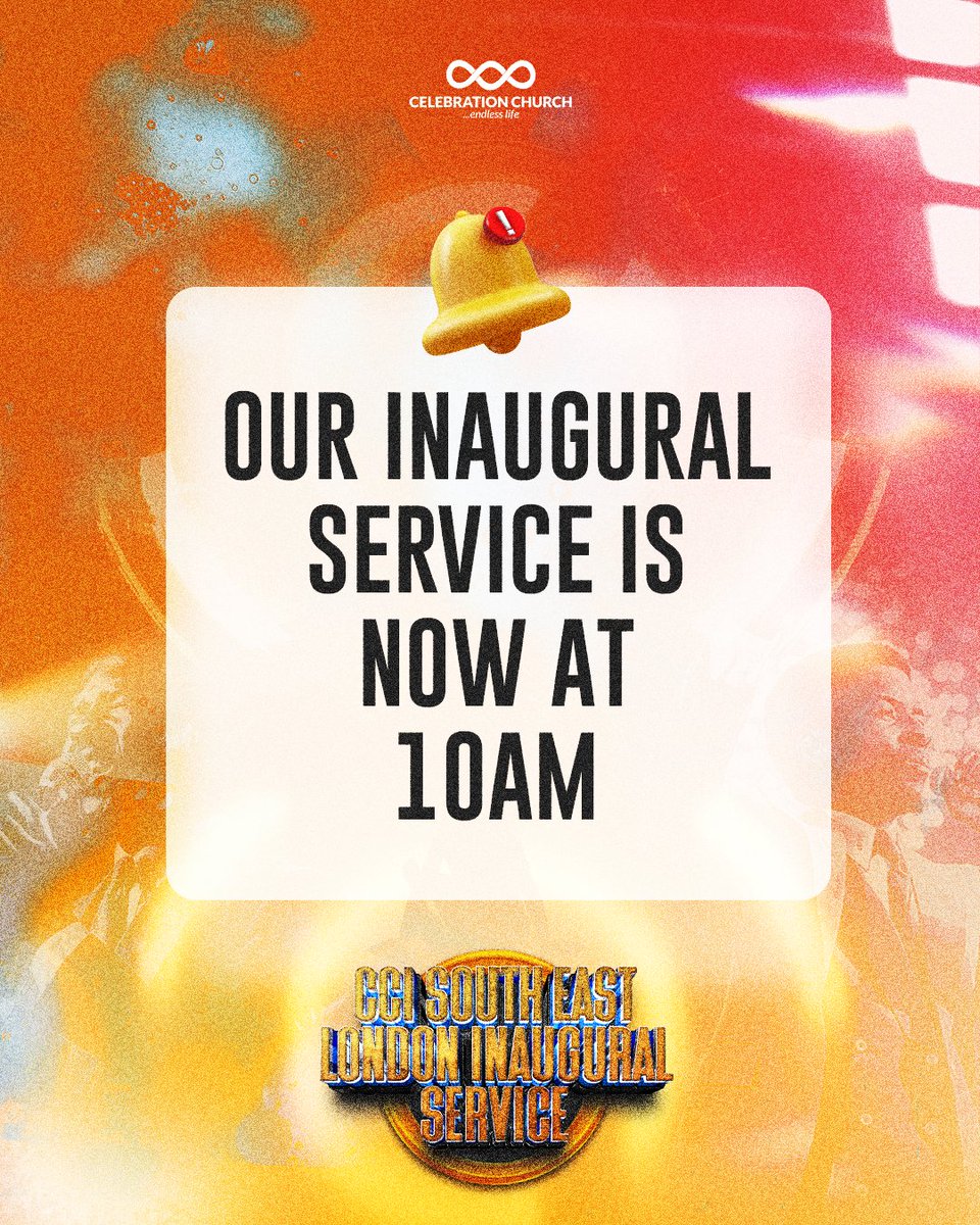 cci__london's tweet photo. A slight change to the time for our inaugural service 🥹
‼️ Inaugural service time of South East London campus will now be by 10am.
Every other thing is the same. Please inform your community of this change.
See you soon 🤗
#ccisoutheastlondon #cciuk #SOLIDyear https://t.co/PhbeoDGcdC