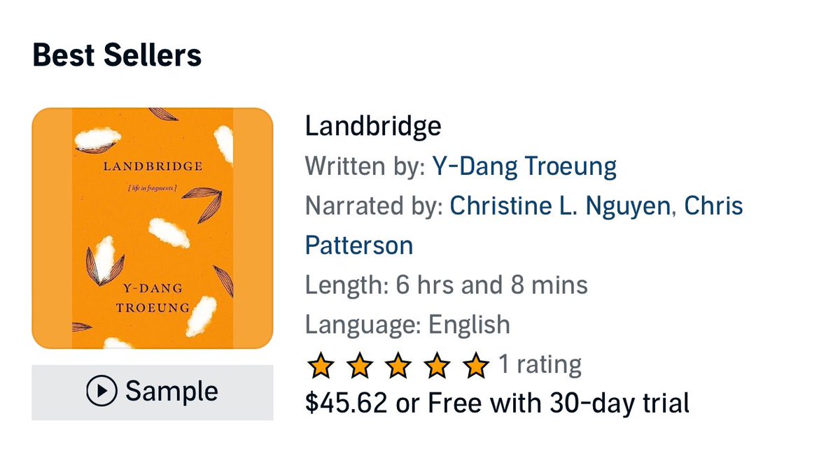 KawikaGuillermo's tweet image. Y-Dang Troeung’s LANDBRIDGE is now out in audiobook! On Kobo, Googleplay, Soundcloud, and Audible, where it seems to be a bestseller. Christine L. Nguyen provides a fantastic narration, and the producer and director @KnopfCA were a dream to work with. Thank you for listening ☺️
