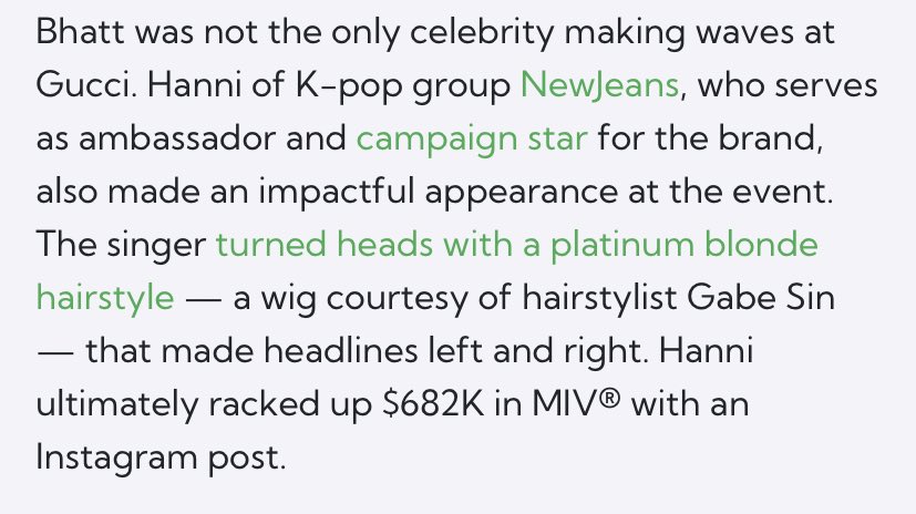 onlyhanni2k4's tweet photo. In GucciFW23, Hanni generated $676k in MIV 
Now for #GucciSS24 ,#Hanni also made an impactful appearance. Hanni ultimately racked up $682K in MIV® with an Instagram post. 

She really did it with 1 instagram post with 1 day of tracking 👏
#HANNIxGucci   #뉴진스 #하니 #NewJeans https://t.co/gfSi6XlYC4