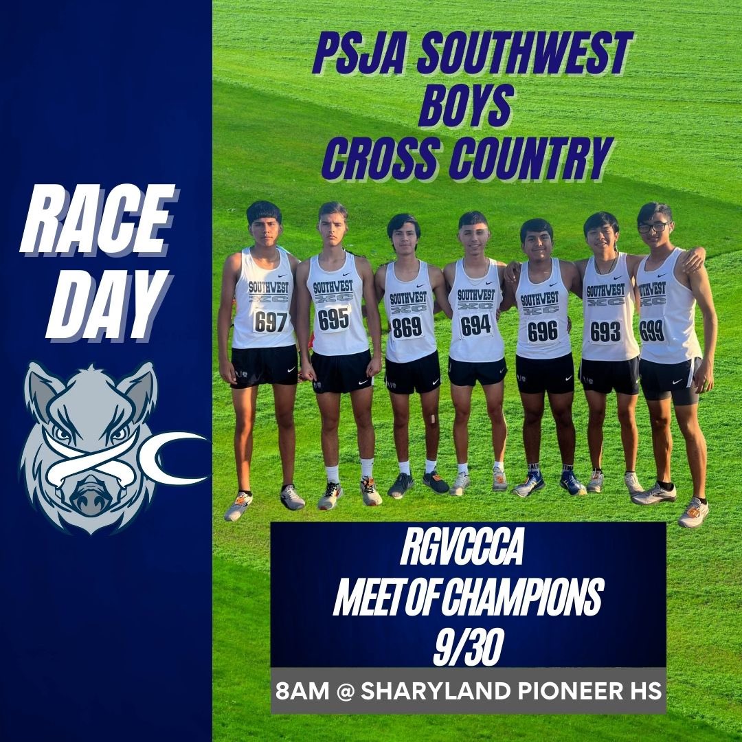 The PSJA Southwest Boys Cross Country team will be competing tomorrow at the RGVCCCA Meet of Champs tomorrow! Meet will be held at Sharyland Pioneer HS. 🐗