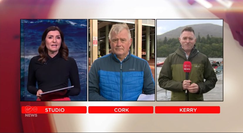 KenmareBayBoatT's tweet photo. On Wednesday last @PaulQuinnNews from @VirginMediaNews was keeping an eye on #StormAgnes and reported live on television from Kenmare Pier. 
The Doolin Discovery was spotted in the footage.
#stormagnes #virginmedianews #tvcamera #kenmarepier #doolindiscovery #tvappearance https://t.co/OFLGjxugxI