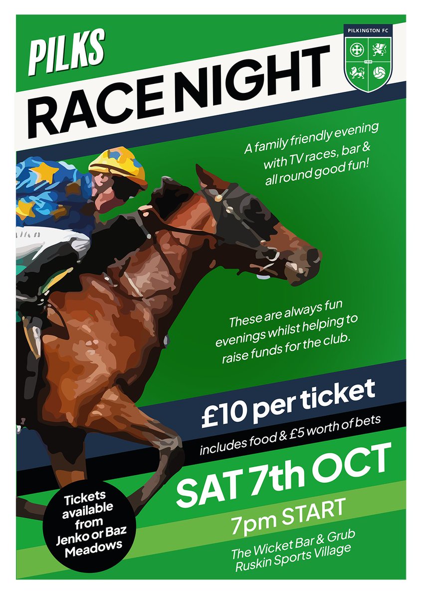 Pilkington Football Club (@pilkingtonfc) on Twitter photo Next Saturday evening - 7th Oct - its our family friendly race night in the <a href="/WicketStHelens/">The Wicket St Helens</a> - grab your tickets off <a href="/JenkinsonCo/">lee jenkinson</a> or Baz Meadows ππΏ π Next Saturday evening - 7th Oct - its our family friendly race night in the <a href="/WicketStHelens/">The Wicket St Helens</a> - grab your tickets off <a href="/JenkinsonCo/">lee jenkinson</a> or Baz Meadows ππΏ π
