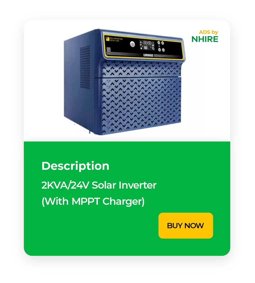 globialife's tweet photo. 2KVA/24V Solar Inverter ( With MPPT Charger)

https://t.co/JOrgyUfsBd https://t.co/uiiaHfxfkT