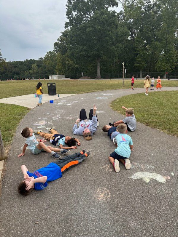 Mrs. Souder's class using today's sky to make cloud shapes at recess!