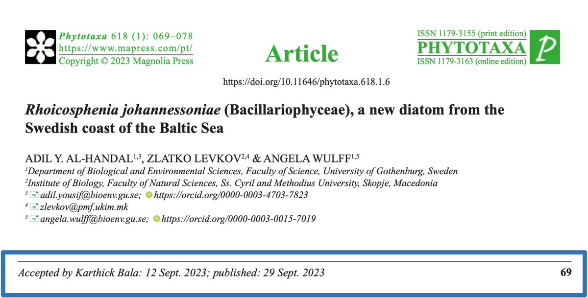 I am privileged to be a section editor of <a href="/Phytotaxa/">Phytotaxa updates</a>, and Here's my first assignment as an editor. Paper describing a new species of  #diatom from #BalticSea
