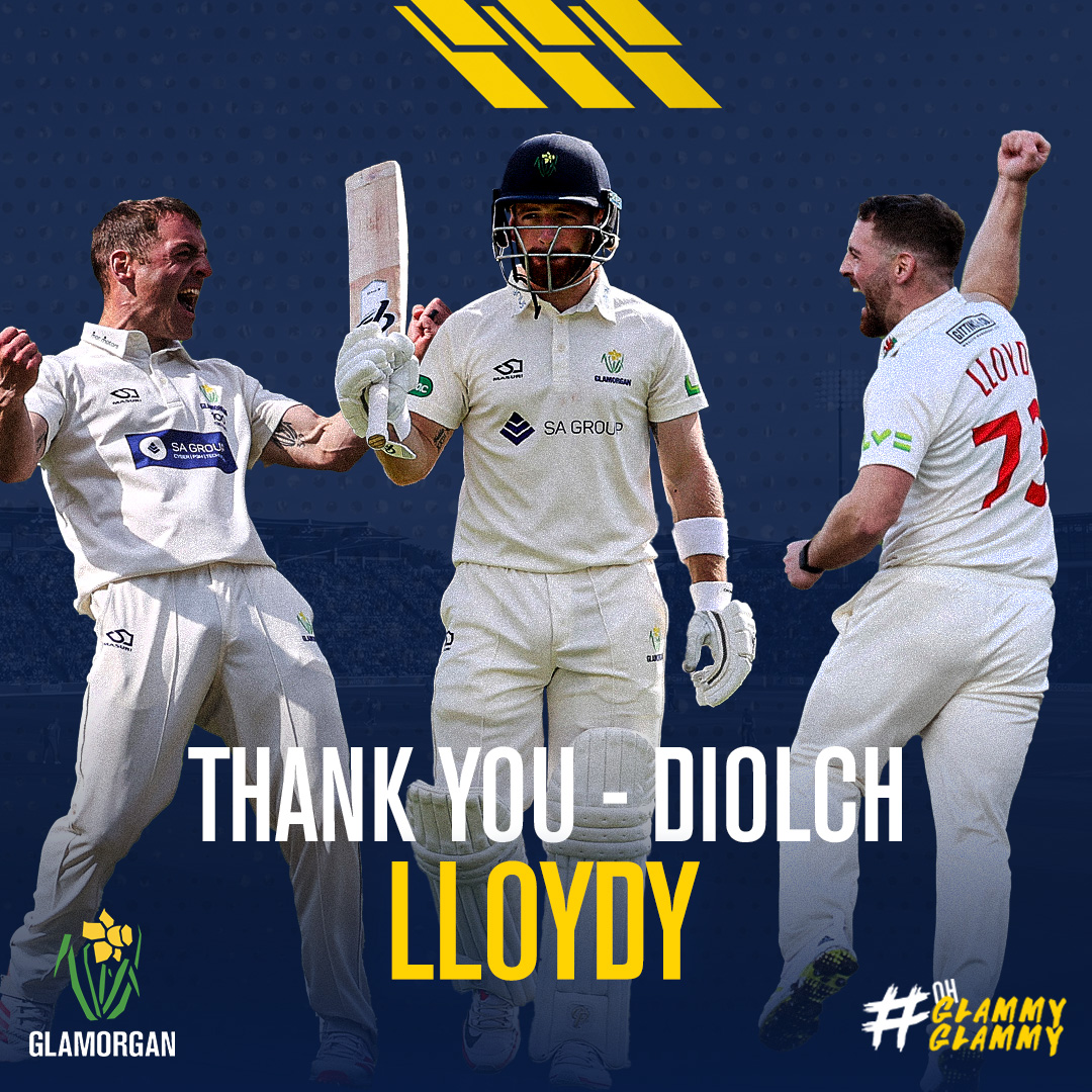 As we are coming to the end of the day and the season, we would like to say a huge thank you from everyone here at Glamorgan to our outgoing Club Captain, David Lloyd, for all his efforts over the years. 🏏

Diolch and pob lwc Lloydy 🏴󠁧󠁢󠁷󠁬󠁳󠁿❤️

#OhGlammyGlammy