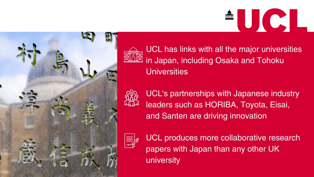 ✈️ UCL is heading to Japan! Follow along next week as we meet key partners.  

#UCLandJapan's history goes back 160 years to when the Chōshū Five came to <a href="/UCL/">UCL</a>. 

Today, UCL has a vibrant Japanese community and extensive collaborations in the country.   

🔗ucl.ac.uk/global/regiona…
