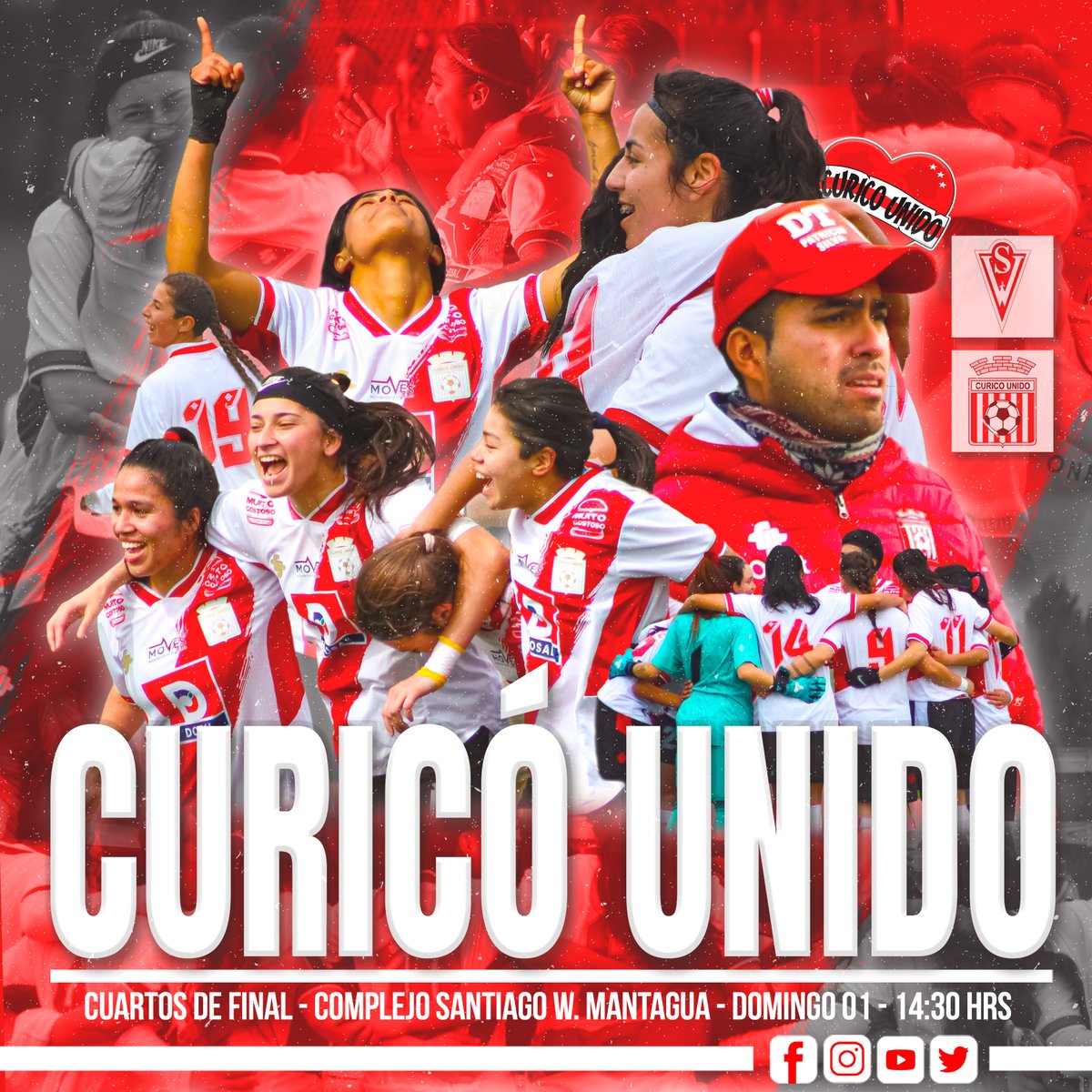 CUenelcorazon's tweet photo. DOMINGO JUEGAN ELLAS NUESTRAS ALBIRROJAS
Este día domingo el Curi Fem viaja a la quinta región a disputar los Cuartos de Final del Ascenso femenino ante Santiago Wanderers. 

¡¡VAMOS CURI POR LA HAZAÑA!! https://t.co/ppqI2QkWLS