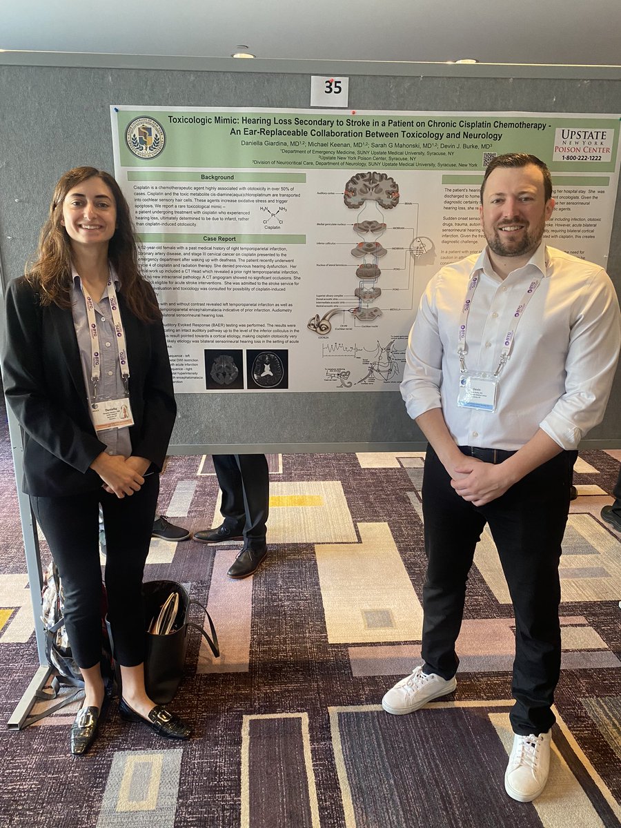 Earreplaceable collaboration with <a href="/UpstatePoison/">Upstate New York Poison Center</a> and <a href="/upstateneuro/">SUNY Upstate Neurology Residency</a> on an unexpected case of central hearing loss from stroke in a patient on cisplatin <a href="/dgiardina6/">Daniella Giardina</a> <a href="/sarah_mahonski/">Sarah Mahonski, MD</a> <a href="/AACTinfo/">AACT</a> #nacct2023
