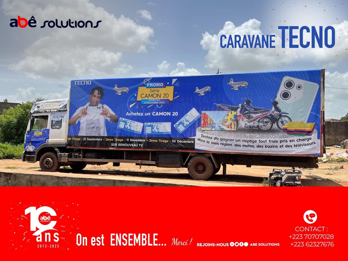 SolutionsAbe's tweet photo. Nous assurons la grande caravane  TECNO Mobile 

Planning By abe solutions Conseil 

abe solutions, nous sommes la solution 😊😊

☎️ +223 70707028 ou 62327676

#abesolutions #planning #caravane #lancementmarque #lancementproduit #TECNOMobile #lancemententreprise https://t.co/uSUezPm7Wl