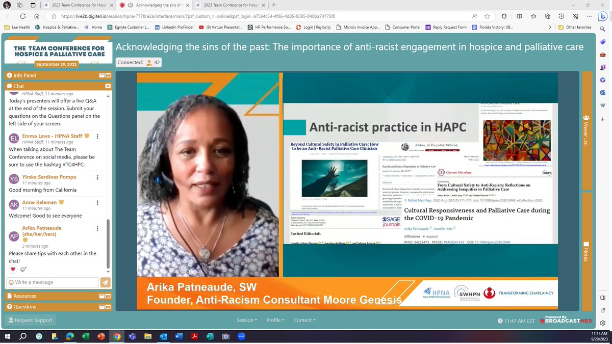 Social Worker, Arika Patneaude, speaking on the anti-racist practice in HAPC during the #TC4HPC <a href="/HPNAinfo/">Hospice and Palliative Nurses Association (HPNA)</a> <a href="/SWHPN/">Social Work Hospice and Palliative Care Network</a> @TransformChap1